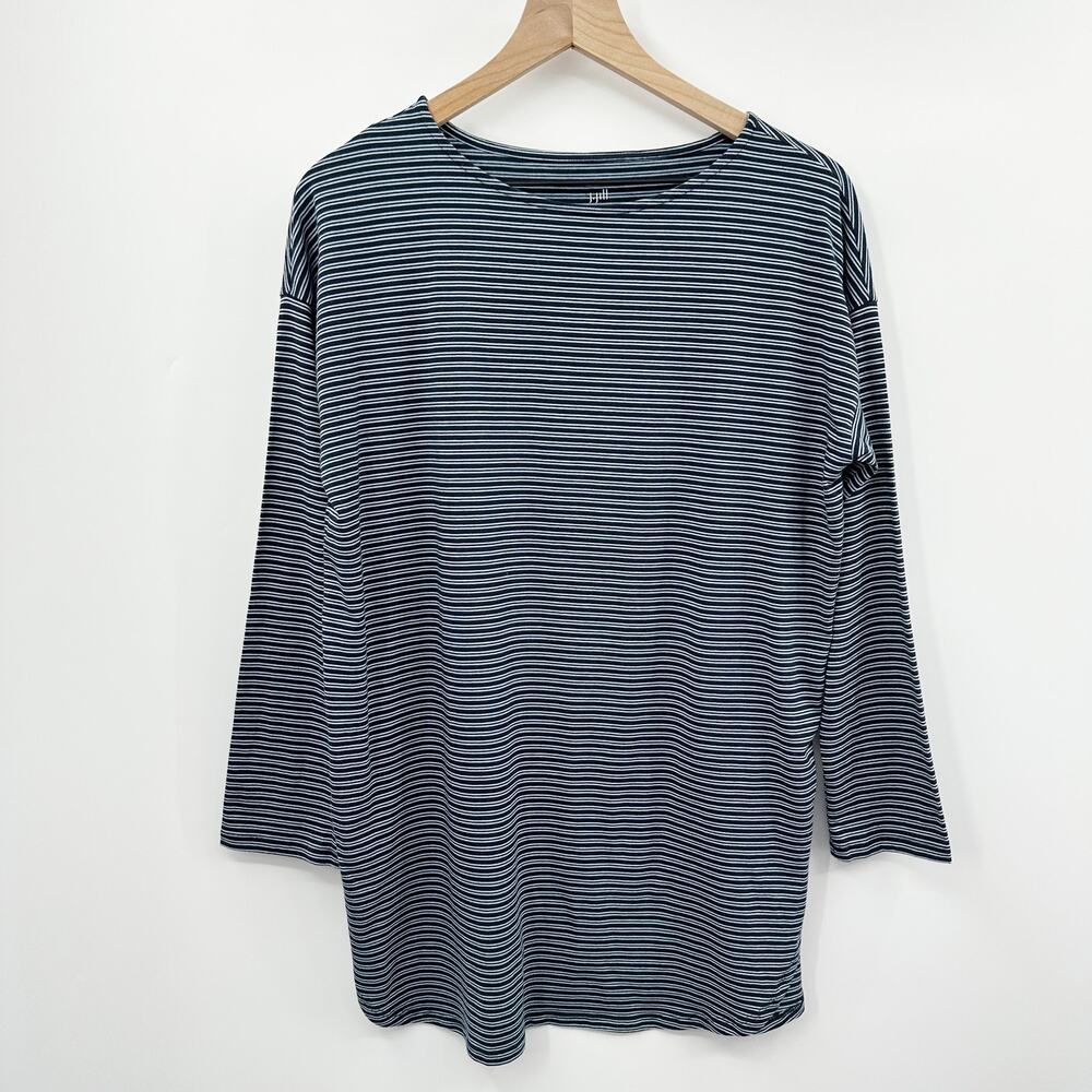 J. Jill Luxe Supima Cotton Tunic Top in Navy Blue Stripe Size‎ Medium Petite